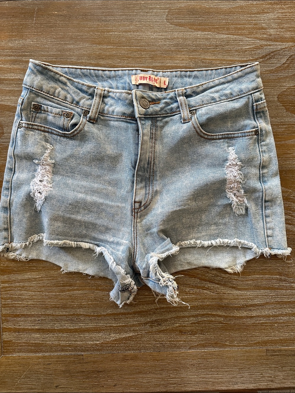 Judy Blue Light Blue Distressed Denim Shorts
